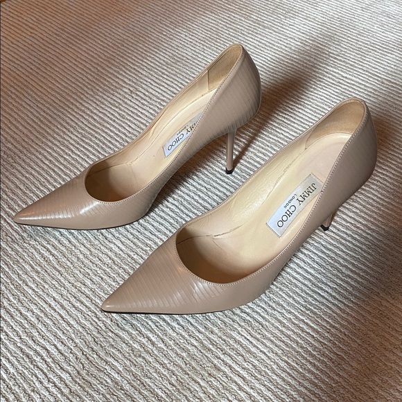 Jimmy Choo Love 85 Textured Leather Nude Tan Pumps Closed Toe Heels Size 7.5 - Picture 15 of 16